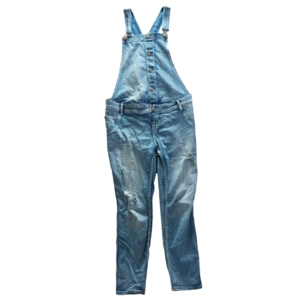 Light Wash Maternity Overalls Small Indigo Blue Open Back Skinny Jeans
